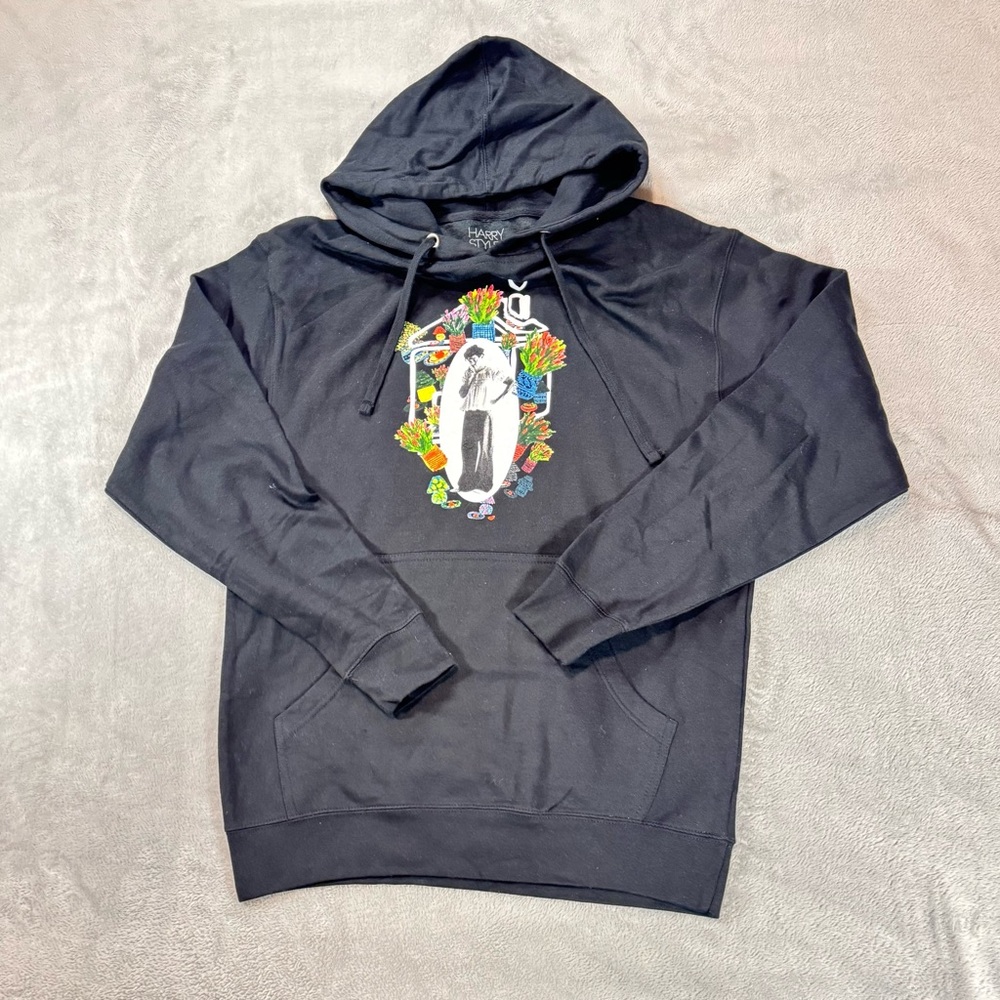 Official Harry Styles Medium Love On Tour Hoodie Black Sweatshirt Floral NWOT